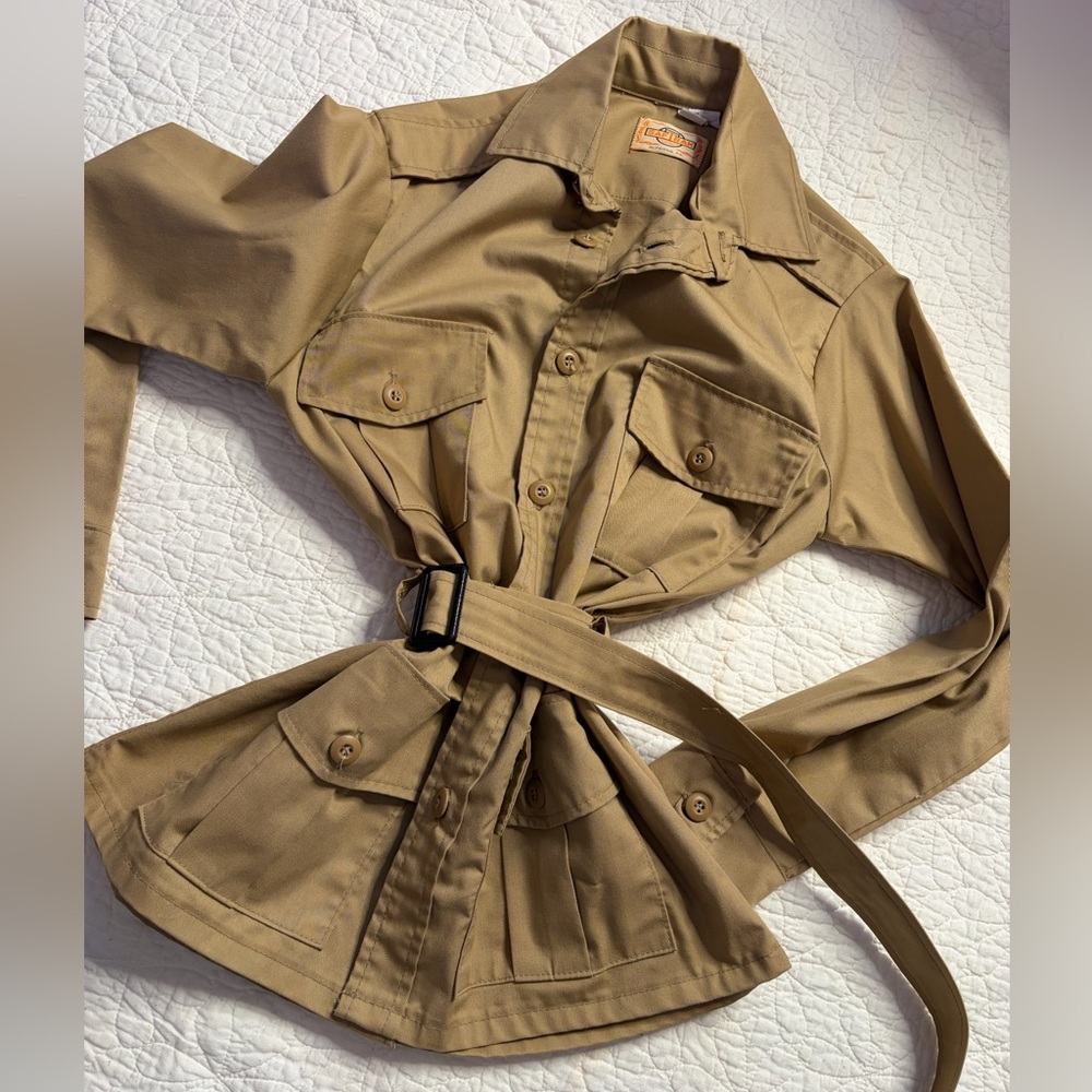 Vintage SAFTBAK Belted Hunting Jacket Medium Tan Safari Utility Coat USA - Picture 16 of 16